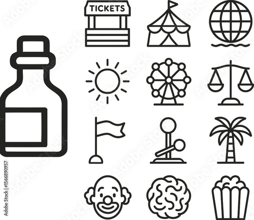 Minimalist Amusement Park and Miscellaneous Line Icons Set – Vector Design Collection