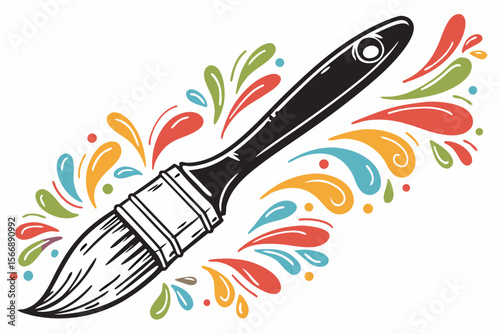 Black paint brush with colorful splashes vector