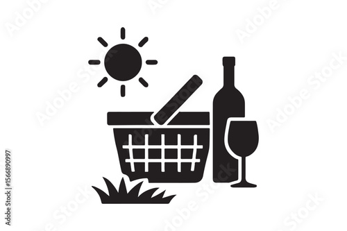 summer picnic icon silhouette vector art illustration on white background
