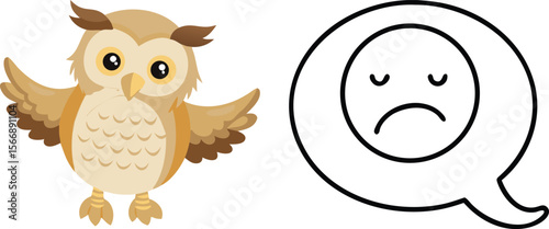 Cute Owl Clipart and Sad Speech Bubble Free Vector Illustration photo