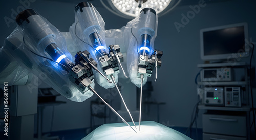 Robotic Surgery Precision instruments illuminate the operating table, a glimpse into advanced medical technology and the future of healthcare.