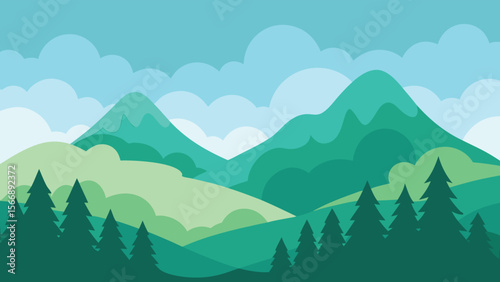 Serene mountain landscape silhouette with rolling hills under a clear sky