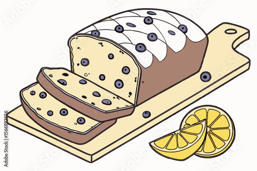 Blueberry pound cake with lemon slices baked goods dessert