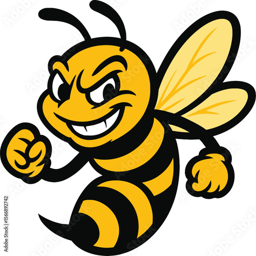 Angry bee mascot logo icon vector illustration friendly smile