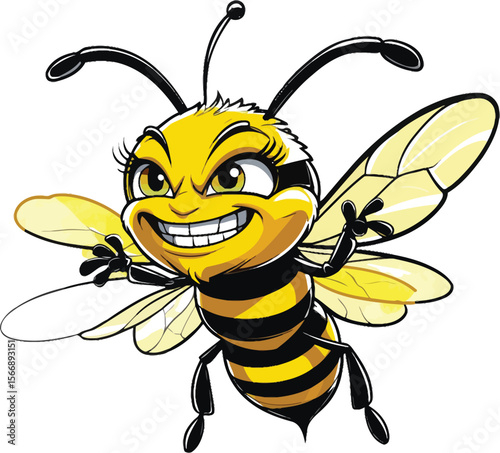 Aggressive cartoon bee mascot logo icon vector illustration
