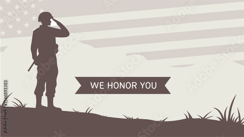 soldier silhouette, military memorial, american flag, patriotic landscape, dark figures, grassy field, somber tone, remembrance, national honor
