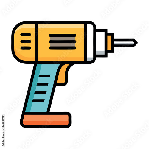 Drill Icon – Modern Flat Line Vector Illustration – Minimalist Power Tool Symbol for Construction Graphics, DIY Projects, Hardware Design, Carpentry Apps, and Industrial-Themed Projects