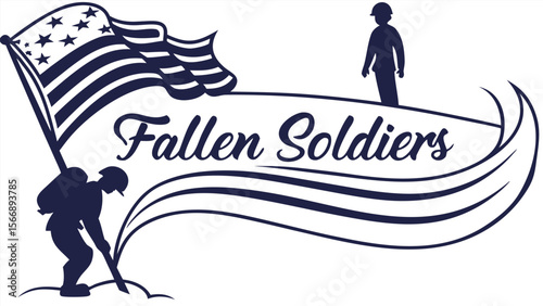 fallen soldiers, american flag, soldier silhouette, commemorative text, patriotic memorial, mourning scene, somber tribute, honoring the fallen, national honor, wartime remembrance
