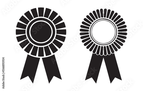 Black and white award ribbons with tails rosette prize