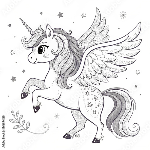  Cute Winged Unicorn Colouring Page – Magical Pegasus Line Art for Kids