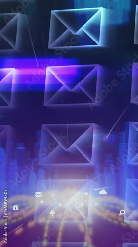 Animation of envelope icons over city