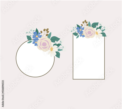 Elegant Watercolor Floral Arrangement of Navy Blue, PInk Pastel Roses and Leaves for Botanical Illustrations and Greeting Card Designs