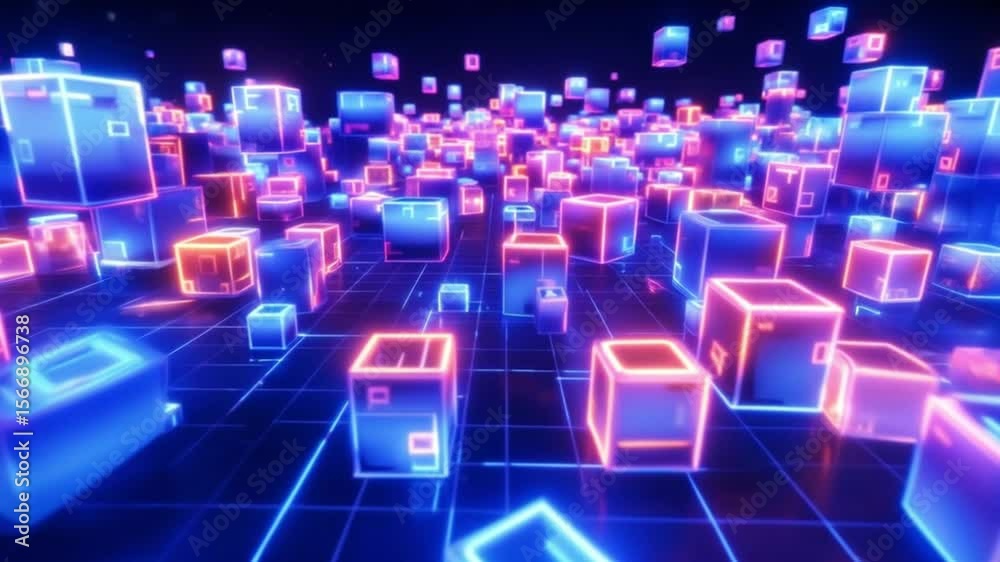 Abstract blue technology background with glowing digital patterns 4k nature slow motion video
