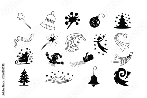 Christmas icons with stars and festive elements holiday celebration