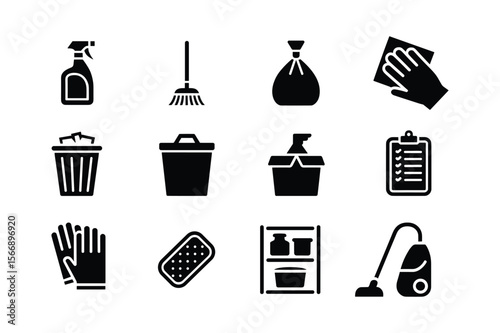 Cleaning Supplies And Tools Collection spray bottle broom