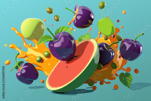 Juicy Fruit Splash With Plums Watermelon And Grapes juice