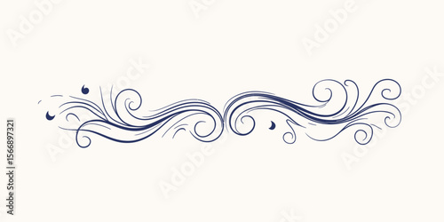 Elegant hand drawn ornamental swirl flourish divider in minimalist black line style for design decoration and frame accents vector illustration