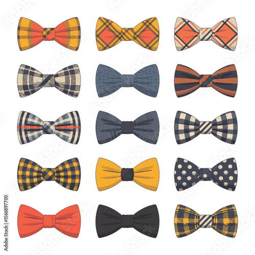 Collection of fifteen stylish bow ties with various patterns and colors