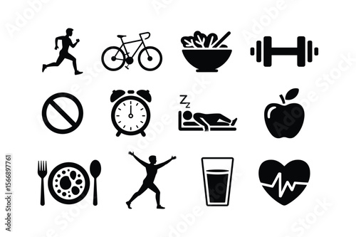 Healthy Lifestyle Icons Silhouette running man silhouette bicycle
