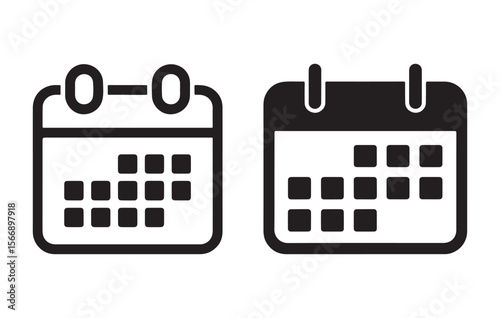 Black calendar icons grid layout date schedule planning