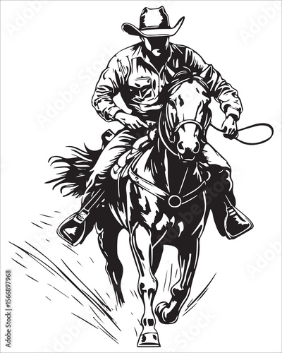Cowboy Riding Horse Illustration
