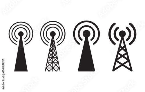 Black communication towers broadcasting signals transmission antenna vector