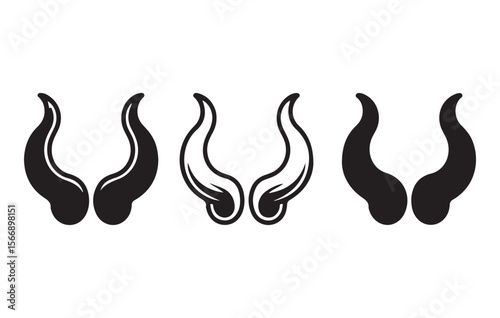 Black curved animal horns vector symbols