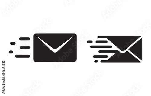 Black envelopes with motion lines mail message