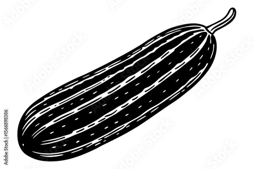 Black and white illustration of a cucumber vegetable food