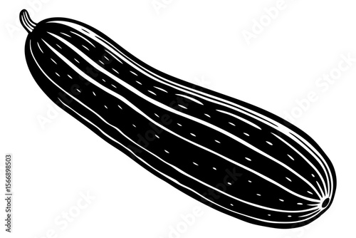 Black and white illustration of a cucumber vegetable food