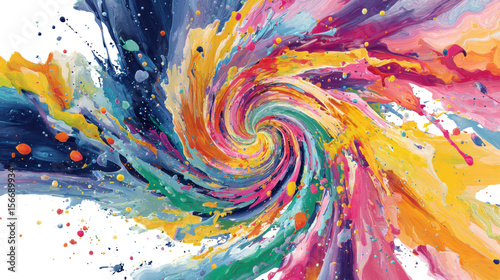 Colorful abstract swirl pattern with vibrant paint splashes, perfect for backgrounds and creative projects.