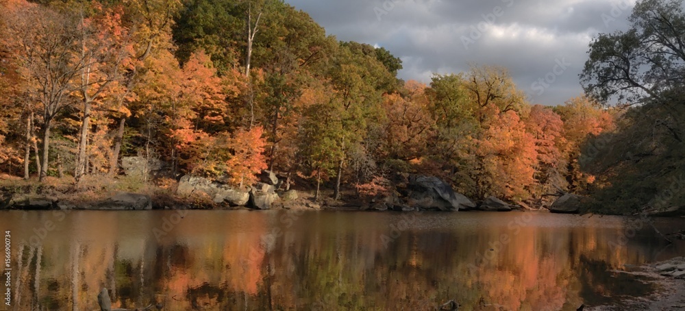 Fototapeta premium Fall River Reflections Oil Painting