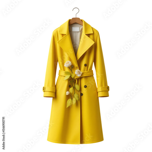 Yellow Trench Coat with Floral Embellishment