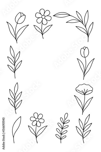 Botanical Line Art Icons — Elegant Minimalist Nature Series, A curated collection of fifteen botanical line art icons featuring diverse floral and leaf motifs — crafted in minimalist style and arrange