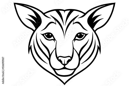 Stylized feline head with stripes animal black and white