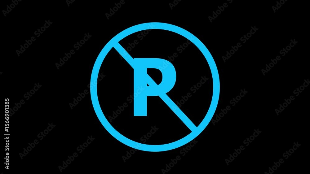 No Parking Symbol on Black Background with Bold white color ,and White Design .No parking Icon animation with color Animated icon no parking background .No parking icon
