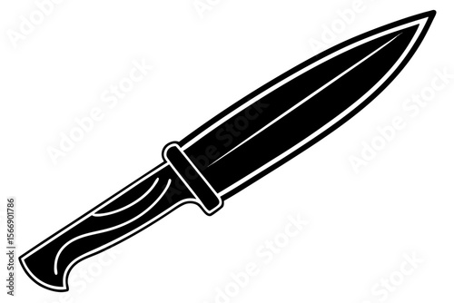 Black knife with white outline blade sharp