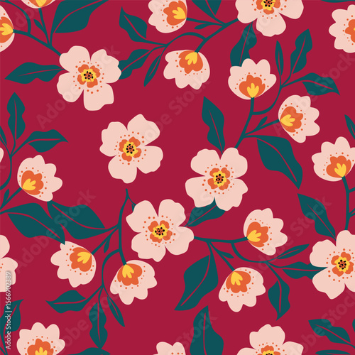 multicolor exotic hand drawn floral seamless pattern