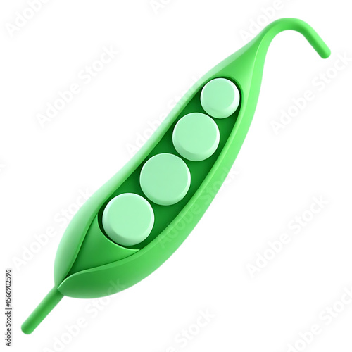 3D Cartoon Pea Pod with Peas
