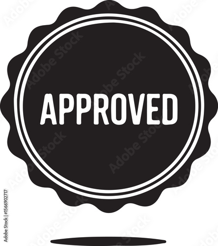 Approved Stamp Seal Icon - Black Vector Badge for Quality and Validation

