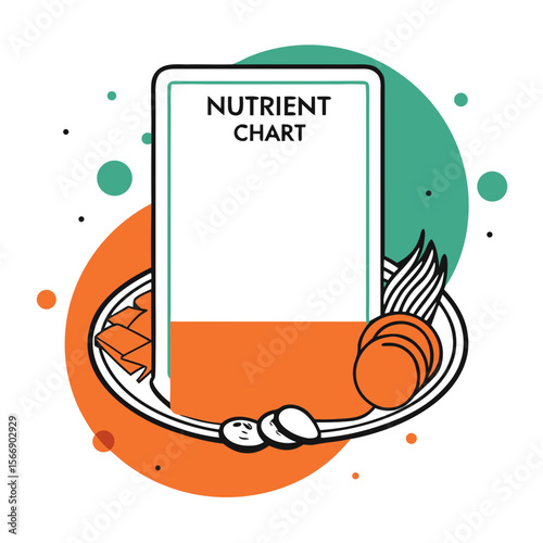 Nutrient Chart Illustration on Plate with Colorful Background for Health Blogs, Nutrition Websites, Diet Planning, Meal Prep Guides, and Wellness Articles  