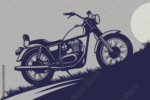 Vintage motorcycle on grassy hill classic bike