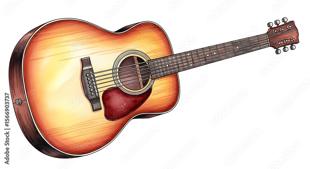 Obraz premium Acoustic guitar illustration for music lovers and musicians learning guitar and playing acoustic songs
