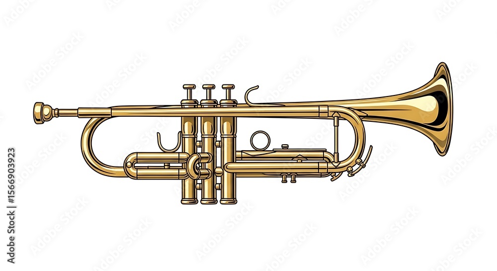 Obraz premium Isolated golden trumpet instrument vector illustration for music lovers and brass band enthusiasts design asset