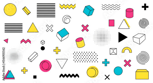 Geometric Pattern with Retro Memphis Design Elements | Abstract Background for Presentations, Web Design, and Creative Marketing