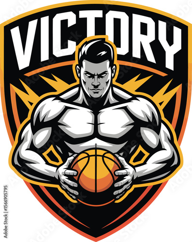 Muscular Athlete with Basketball Shield