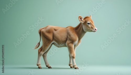 Minimalist Pastoral Scene with a Soft-Furred Calf in Profile View