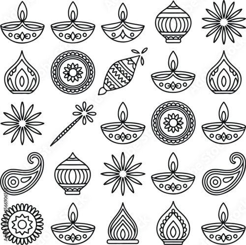 Festive diwali lamps and floral ornaments diyas