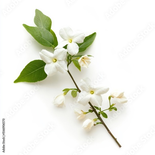 Jasmine flowers branch on white.