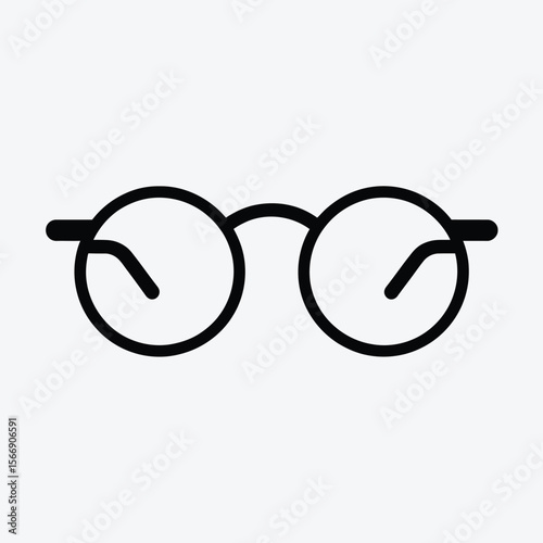 Simple black outline round eyeglasses icon on white background